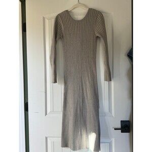 Wayf Dresses | Wayf X Bff Sweater Bodycon Dress Womens XS Gray Midi Ribbed Tie